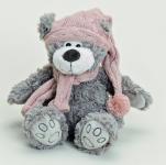 Plüschbär sitzend groß hellbraun mit Strickmütze ca. 30 cm 