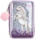 Etui Miss Melody 3-fach, gefüllt Glitzer lila 
